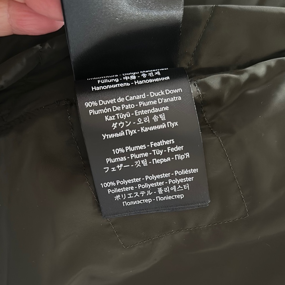 Mackage Inari-o Down Coat Two Tone Puffer Jacket Navy Green Mixed Media Parka - Picture 14 of 17